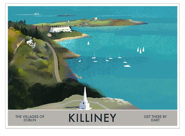 Poster A3 Killiney Dublin bay Killiney hill obelisk Ireland